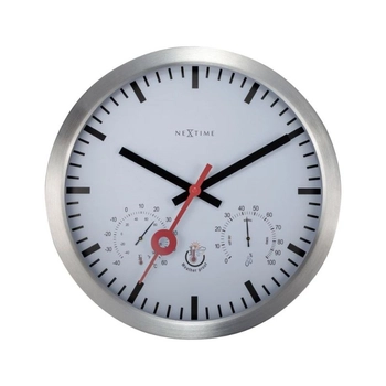 NeXtime – Zegar ogrodowy z termometrem i higrometrem Clematis, biało-srebrny, 35 cm