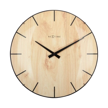 NeXtime – Zegar ścienny Edge Wood Dome – cichy mechanizm, jasne drewno, 35 cm