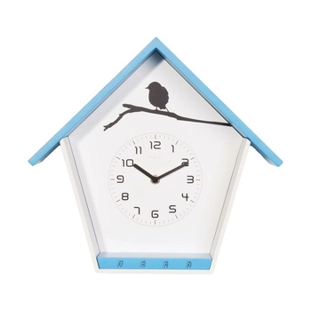 NeXtime – Zegar ścienny z organizerem na klucze Cuckey, niebiesko-biały, 30,5×33 cm