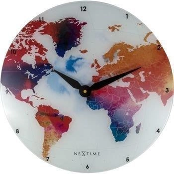 NeXtime – Zegar ścienny Colorful World ze szkła, 43 cm, mapa świata