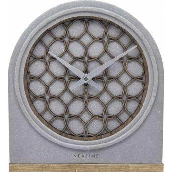 NeXtime - Zegar stołowy Concrete Love Table – szary beton, drewno, 21,5 x 25,5 cm