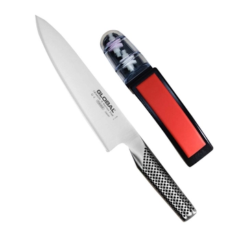 Global - Zestaw Starter - Nóż Szefa Kuchni G-2 i Ostrzałka MinoSharp 220/BR