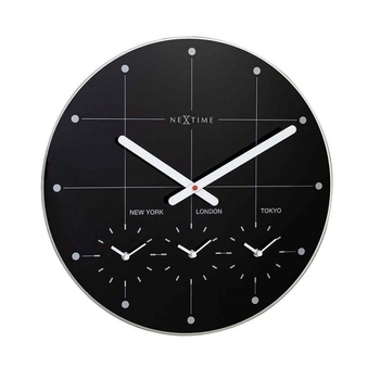 NeXtime – Zegar ścienny Big City z funkcją stref czasowych – czarny, 43 cm