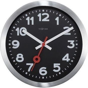 NeXtime – Zegar ścienny Station z aluminium, czarna tarcza, 19 cm