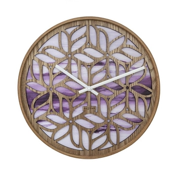 NeXtime – Zegar ścienny Yogi dekoracyjny z drewna, 40 cm, purpurowe tło