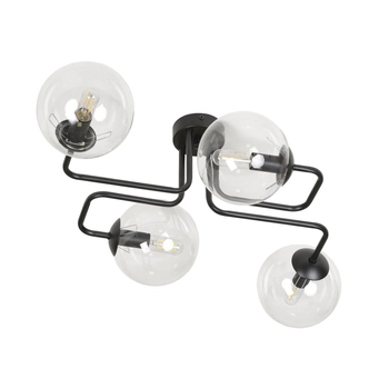 Emibig - Lampa sufitowa Brendi 4 BL transparent - szerokość 55 cm, średnica kloszy 14 cm, stal lakierowana, szkło