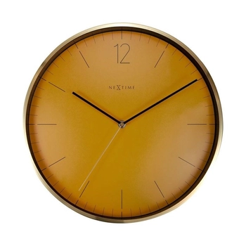 NeXtime – Zegar ścienny Essential Gold, pomarańczowy cyferblat, złota rama, 34 cm