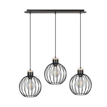 Emibig - Lampa wisząca Barbado 3 black - wysokość max 100 cm, stal lakierowana, drewno