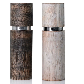 AdHoc - Zestaw młynków do soli i pieprzu TEXTURA ANTIQUE – drewno jesionowe, biały i brązowy