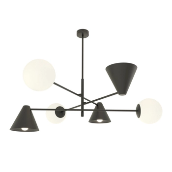 Emibig - Lampa sufitowa Hermes 6 black - szerokość 86 cm, stal malowana proszkowo, szkło