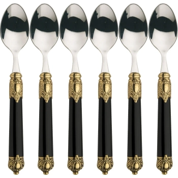 Casa Bugatti - Zestaw 6 łyżeczek do Kawy Rinascimento – czarny, złoty pierścień