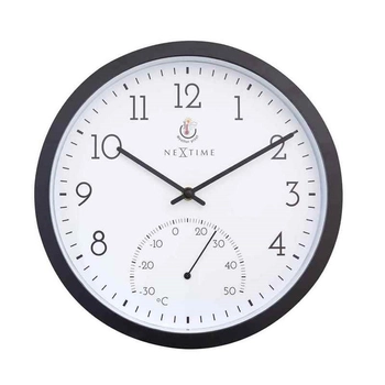 NeXtime – Zegar ogrodowy z termometrem Marigold – biało-czarny, 30,5 cm