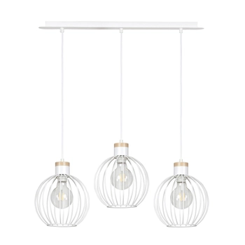 Emibig - Lampa wisząca Barbado 3 white - wysokość max 100 cm, stal lakierowana, drewno