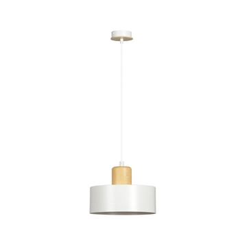 Emibig - Lampa wisząca Torin 1 white - wysokość max 100 cm, stal lakierowana, drewno