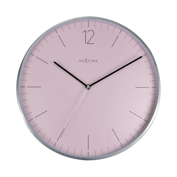 NeXtime – Zegar ścienny Essential Silver, różowy cyferblat, 34 cm