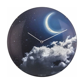 NeXtime – Zegar ścienny szklany New Moon Dome – granatowy, 35 cm