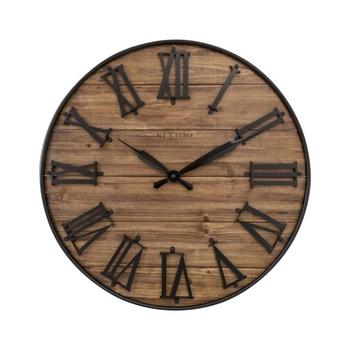 NeXtime – Zegar ścienny Manchester z drewna i metalu, brązowy, 50 cm