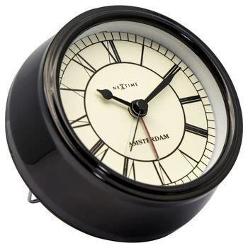 NeXtime - Zegar stołowy Small Amsterdam – czarny metal, 11 cm