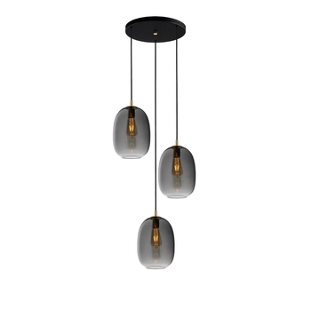 Kaspa - Lampa wisząca na plafonie Onyx 3 -  średnica 30 cm, średnica kloszy 20 cm, czarno - grafitowo -złota