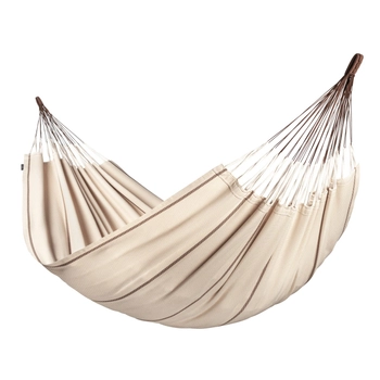 LaSiesta - Modesta - Klasyczny hamak w rozmiarze kingsize wykonany z bawełny organicznej, kremowy  w brązowe pasy