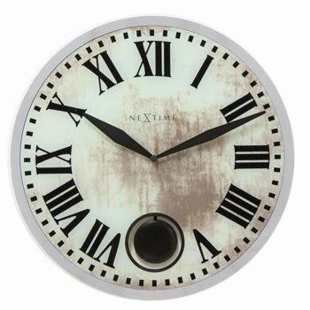 NeXtime – Zegar ścienny Romana ze szkła z wachadłem, biały, 43 cm