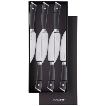 Casa Bugatti – Zestaw noży do steków Auberge z płaskim ostrzem, czarne wykończenie, 6 szt.
