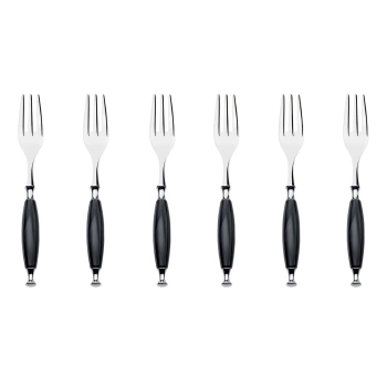 Casa Bugatti - Widelczyki deserowe Country – czarny, chromowany pierścień, komplet 6 sztuk