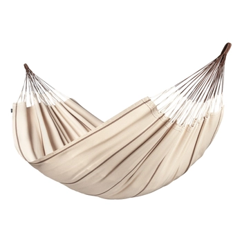 LaSiesta - Modesta - Klasyczny hamak dwuosobowy wykonany z bawełny organicznej, kremowy  w brązowe pasy