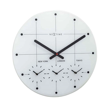 NeXtime – Zegar ścienny Big City z funkcją stref czasowych – biały, 43 cm