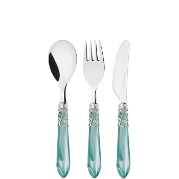 Casa Bugatti – Zestaw sztućców dla dzieci MELODIA – perłowe wykończenie, morski