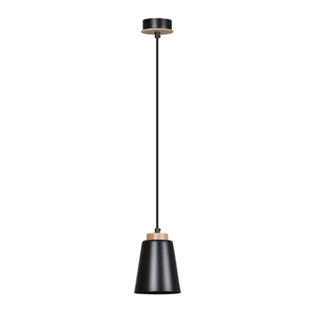 Emibig - Lampa wisząca Bolero 1 black - wysokość max 100 cm, stal lakierowana, drewno