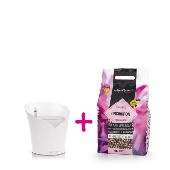 Zestaw donica Orchidea, biała +  Lechuza Orchidpon - Substrat do storczyków 6,00 litrów
