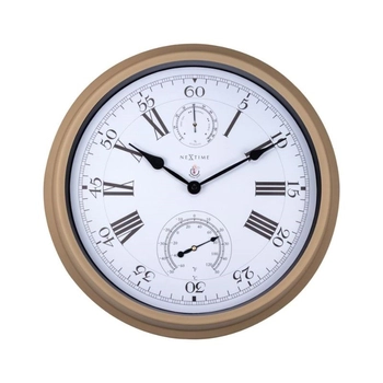 NeXtime – Zegar ogrodowy Hyacinth z termometrem i higrometrem, biało-brązowy, 40,5 cm