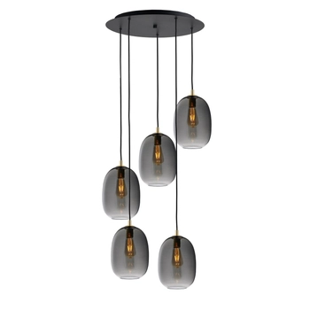 Kaspa - Lampa wisząca na plafonie Onyx 5 -  średnica 48 cm, średnica kloszy 20 cm, czarno - grafitowo -złota
