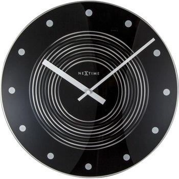 NeXtime - Zegar ścienny Concentric ze szkła – czarny, 35 cm