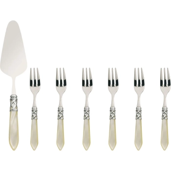Casa Bugatti - Komplet deserowy Aladdin – widelczyki i łopatka, perłowa kość słoniowa