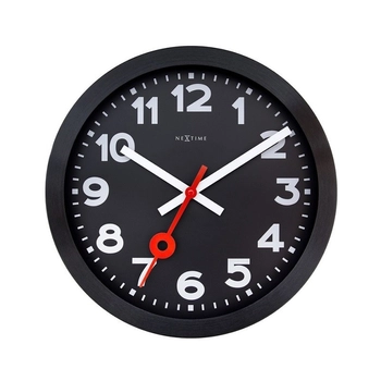 NeXtime – Zegar ścienny Station All Black, aluminiowy, czarny, 35 cm
