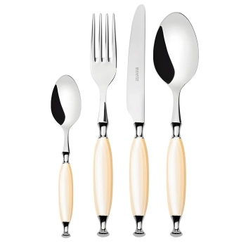 Casa Bugatti - 24 częściowy zestaw obiadowy w opakowaniu Country – perłowa kość słoniowa, chromowany pierścień, kartonowe opakowanie