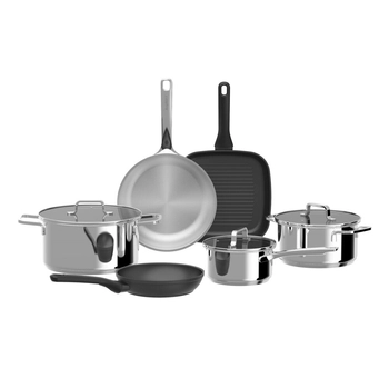 BergHOFF - Zestaw garnków i patelni Helix 9 elementów – stal nierdzewna, powłoka ceramiczna CeraGreen