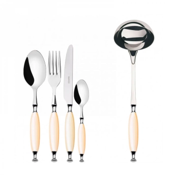 Casa Bugatti - 49 częściowy zestaw obiadowy w opakowaniu Country – perłowa kość słoniowa, chromowany pierścień, drewniana skrzynia