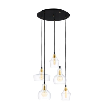 Kaspa - lampa wisząca na plafonie Longis Gold 5 - średnica plafonu 48 cm, złoto - czarna
