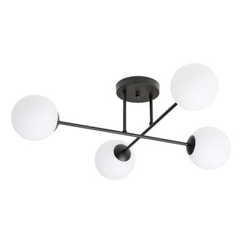 Emibig - Lampa sufitowa Roma 4 BL black/opal - szerokość 75 cm, stal lakierowana, szkło