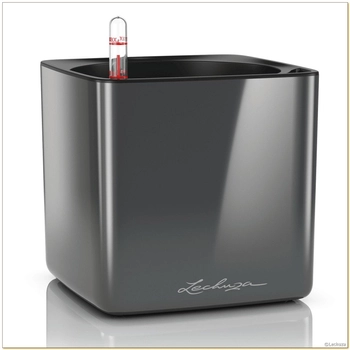 Lechuza - Doniczka Cube Glossy 16 - wysokość 16 cm, antracytowa, połysk