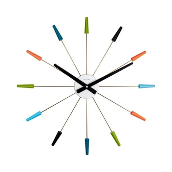 NeXtime – Zegar ścienny Plug inn retro ze stali nierdzewnej, kolorowy, 58 cm