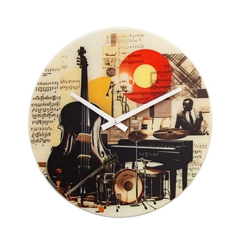 NeXtime - Zegar ścienny 'Blues' – design muzyczny, szklany, 43 cm