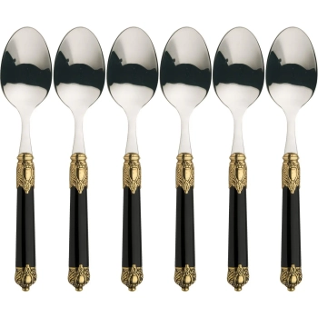 Casa Bugatti - Zestaw 6 łyżeczek do herbaty Rinascimento – czarny, złoty pierścień