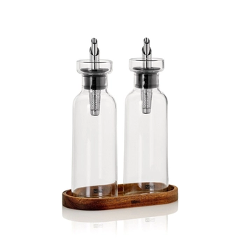 AdHoc – Zestaw dyspenserów do oliwy i octu AROMAPOUR, szkło, drewno akacjowe, 300 ml