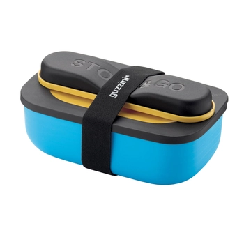 Guzzini – Zestaw lunch box z podróżnymi sztućcami - niebieski/żółty