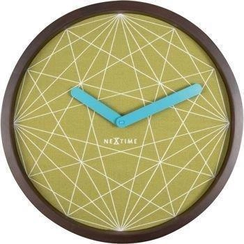 NeXtime – Zegar ścienny Calmer z tkaniny i drewna, zielony, 40 cm