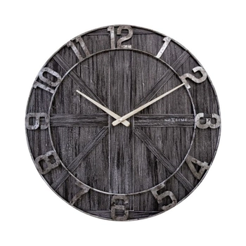 NeXtime – Zegar ścienny loftowy York, czarny, drewno i metal, 50 cm